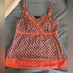 Boden Patterned V-Neck Cotton Sleeveless Blouse | Red, Purple, White